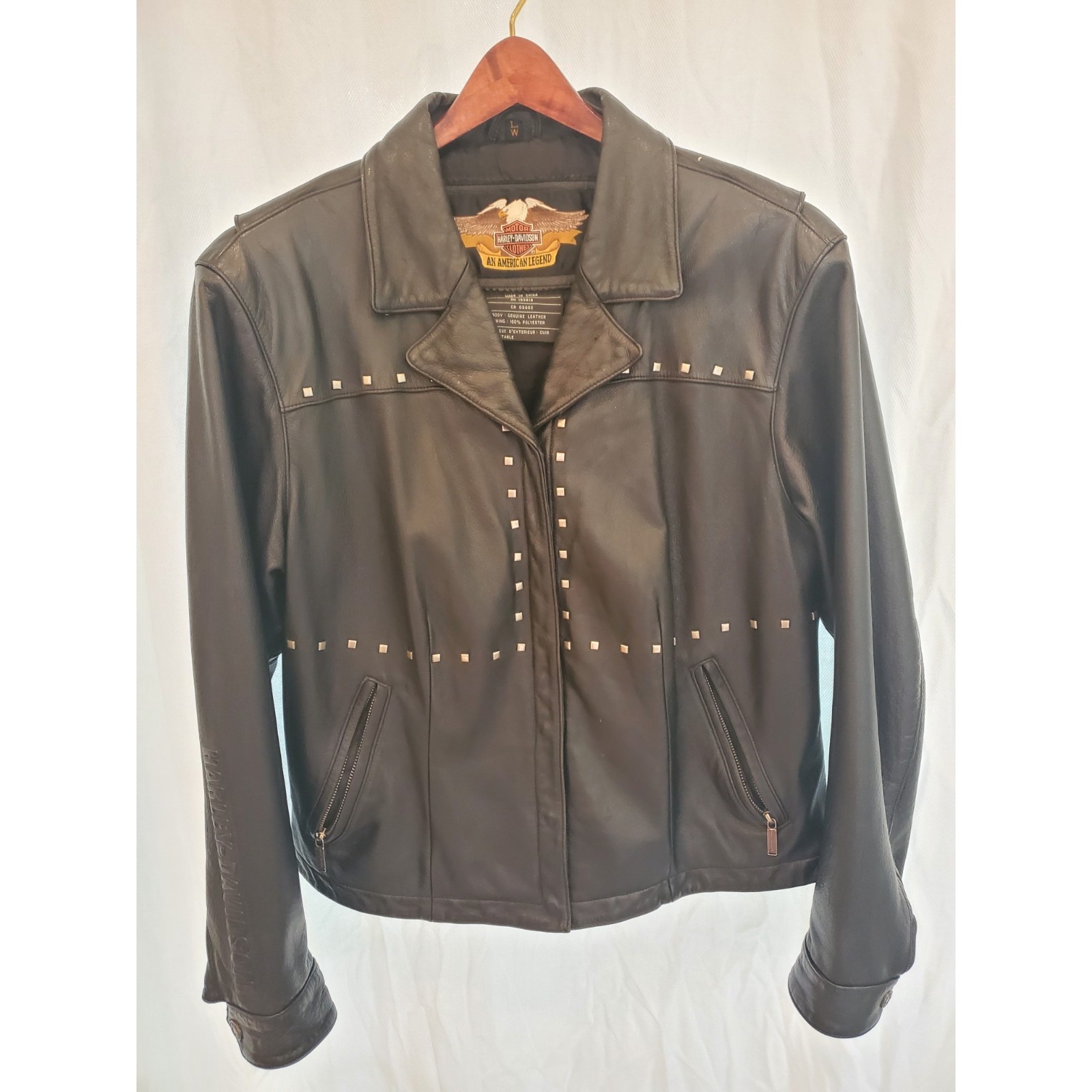 Harley-Davidson Womens Black Genuine Leather Studded Biker Jacket Large